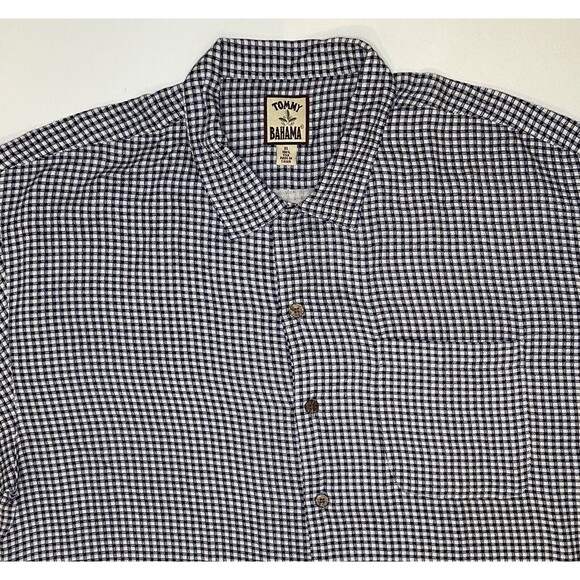 Tommy Bahama Shirt Men’s Silk Blue White Gingham Short Sleeve Button Down XL - Picture 1 of 6